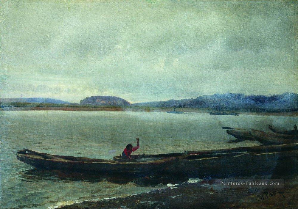 paysage de la volga avec des bateaux 1870 Ilya Repin Peintures à l'huile